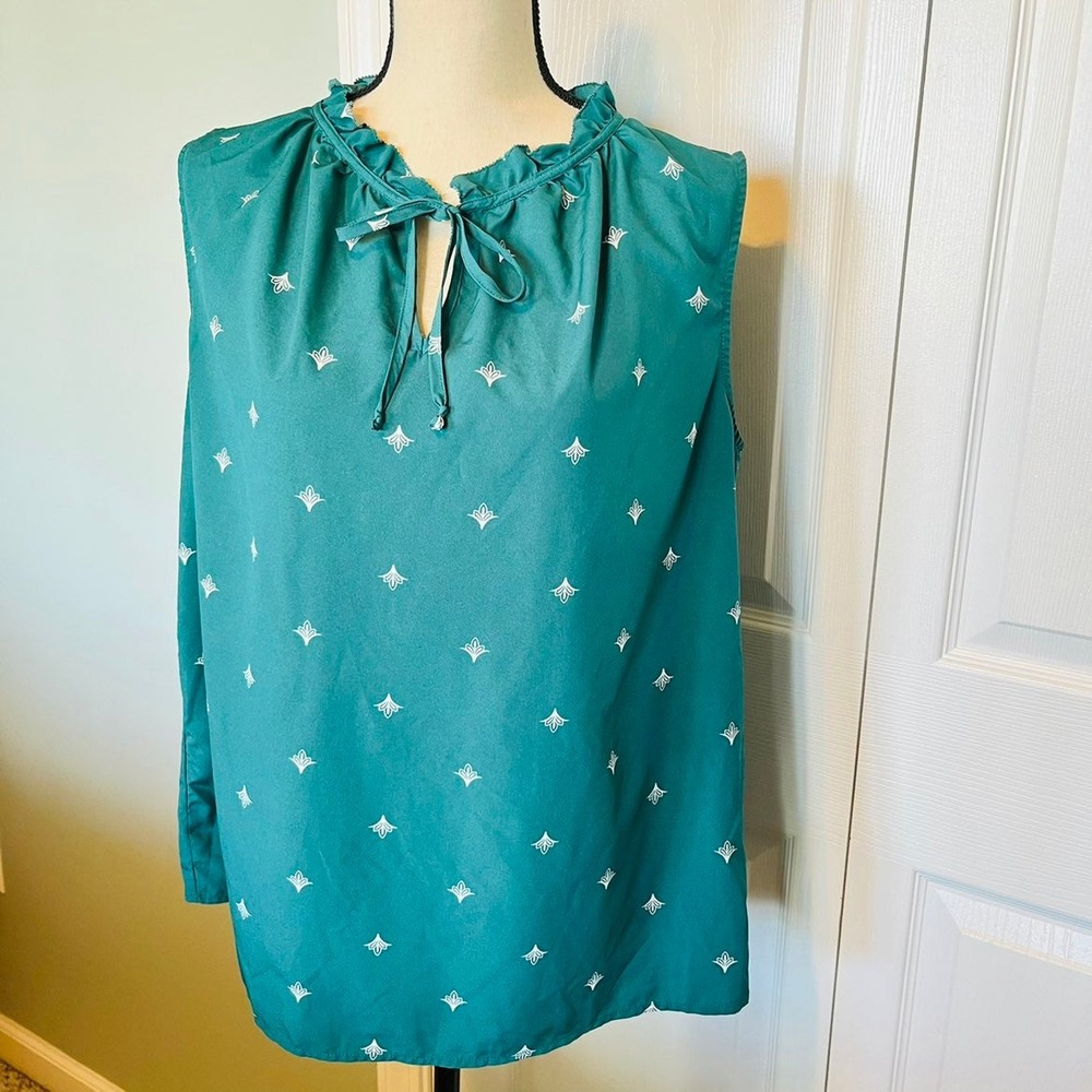 Merona Green Sleeveless Top Blouse Womens Size XL Tie Neck Office Work Summer‎